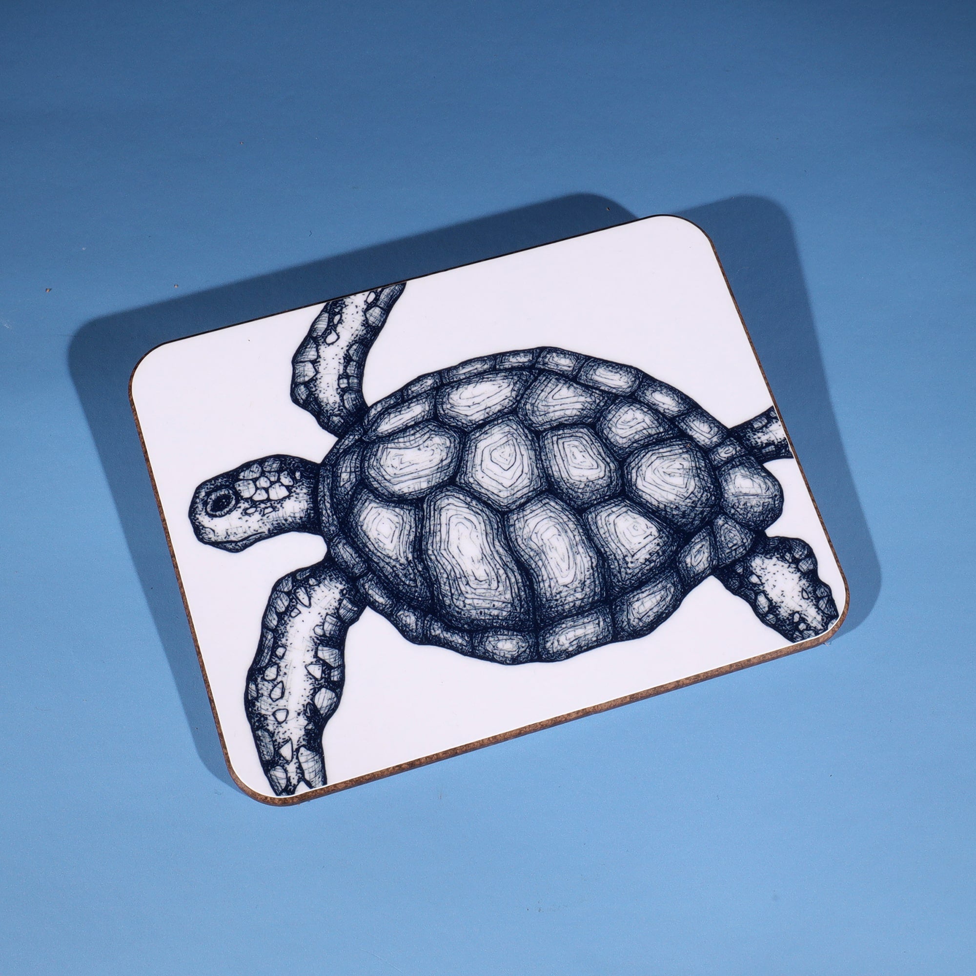 Blue and White Turtle Design Coaster