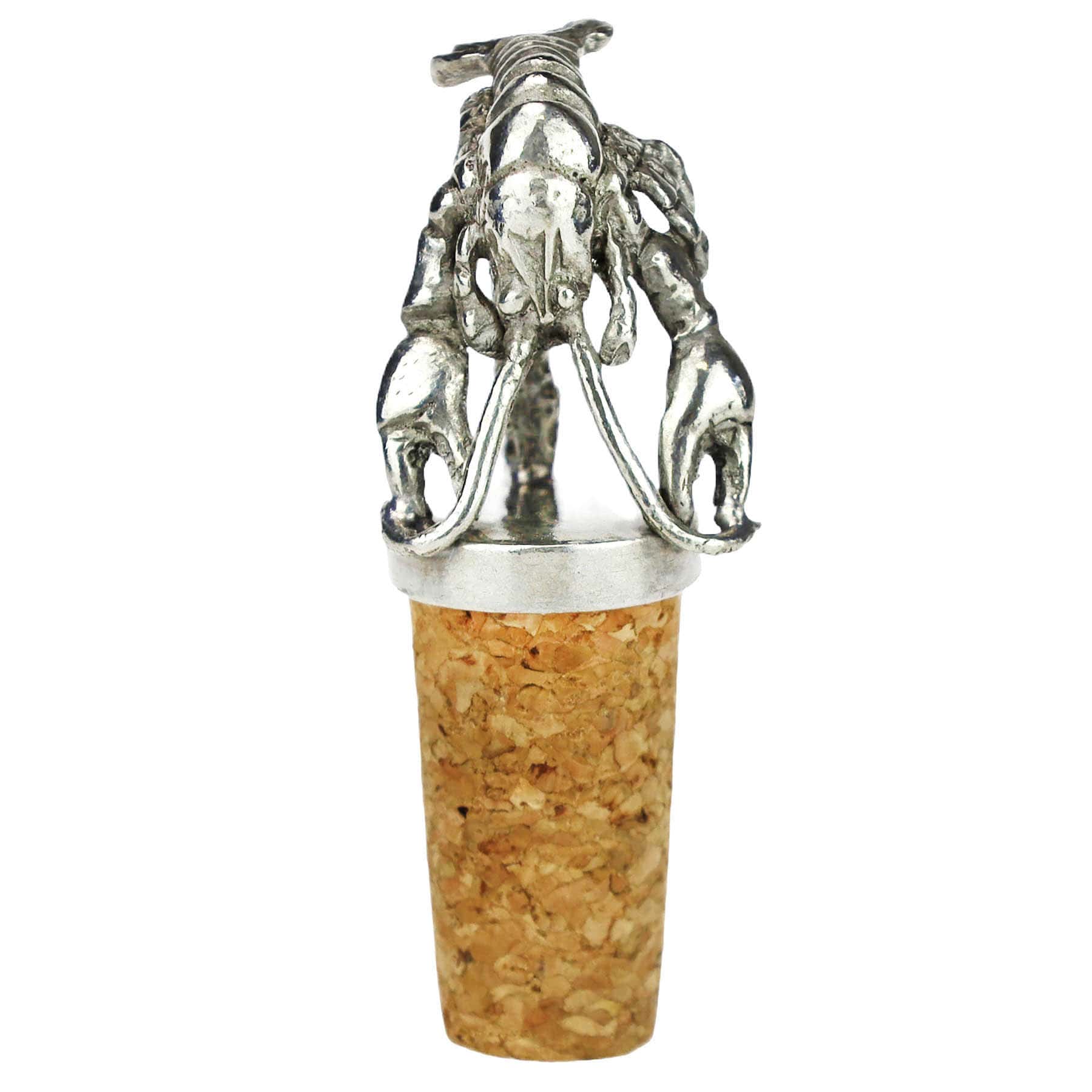 Pewter Lobster shaped Cork Stopper with body standing up ,showing the cork base