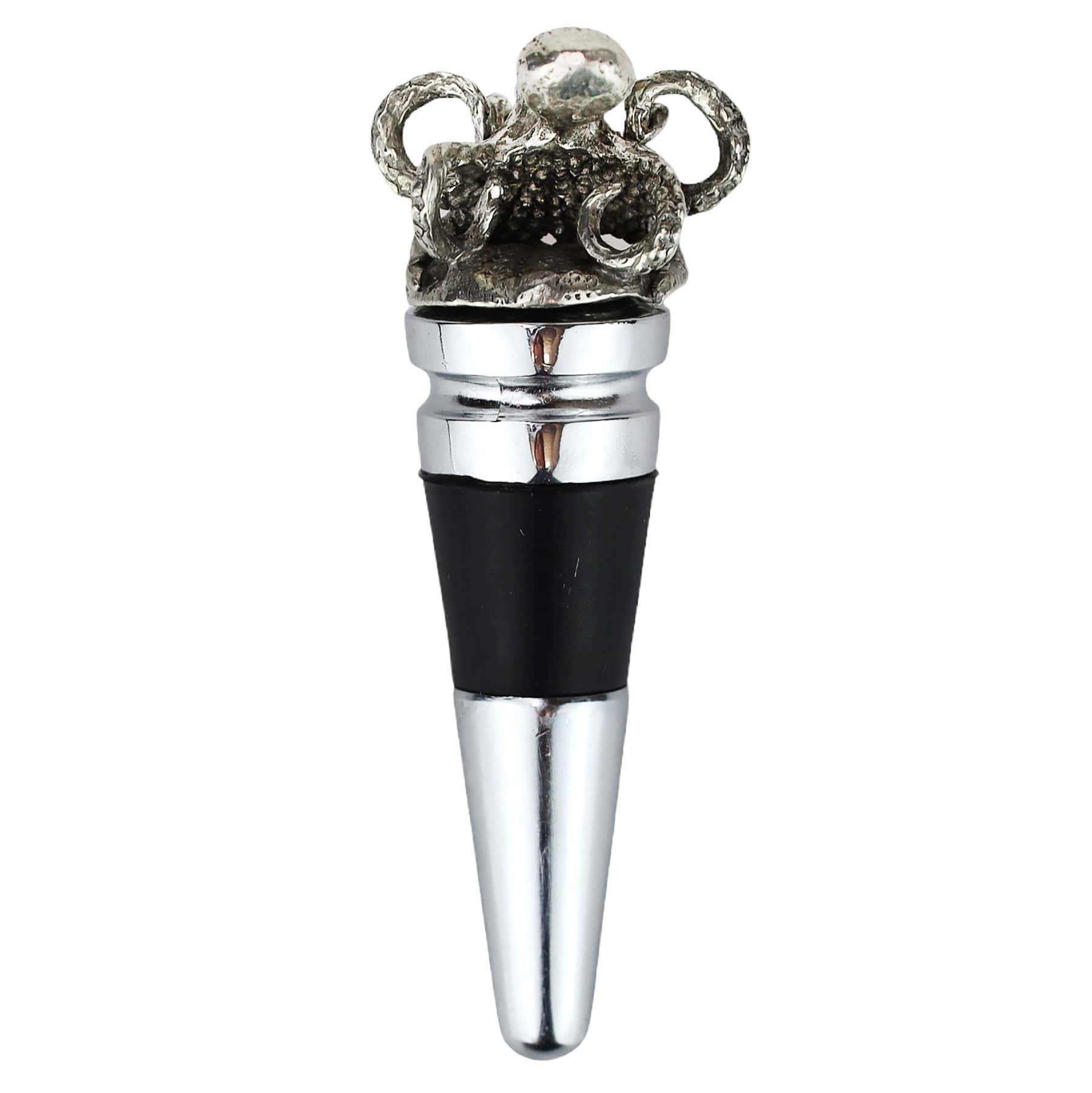 Reverse of Pewter Octopus shaped Bottle Stopper with body spread,showing the metal base