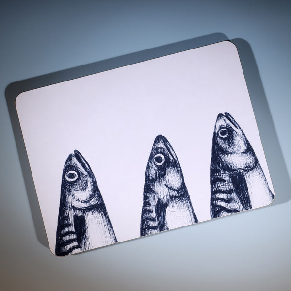 Mackerel Heads Design in Navy on a white Placemat