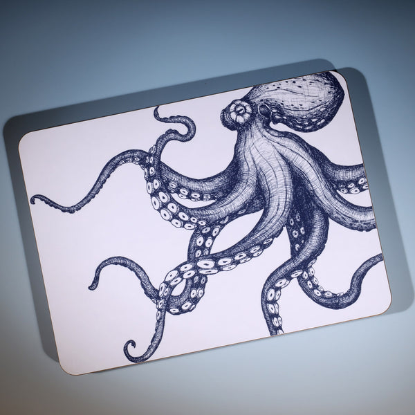 Octopus Design in Navy on a white Coaster