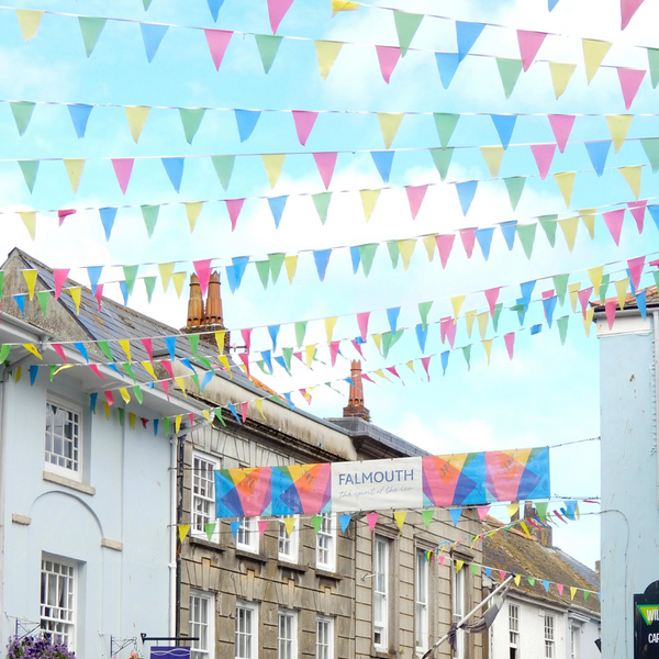 Image of Falmouth town decorated with bunting