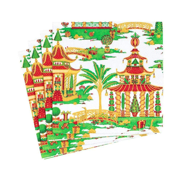 Christmas Pagodas Boxed Paper Cocktail Napkins