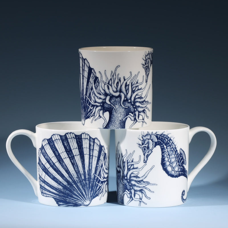 Image showing all the sides of the Seahorse design bone china mug - Kitchen and Dining-Cream Cornwall