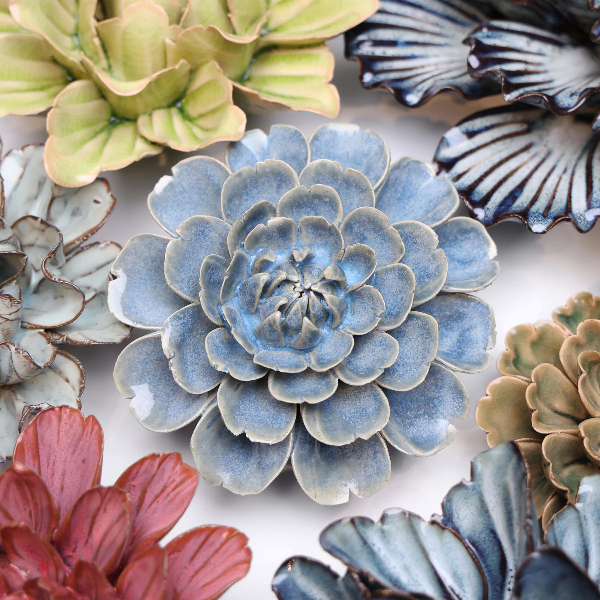 Blue Succulent Ceramic Flower