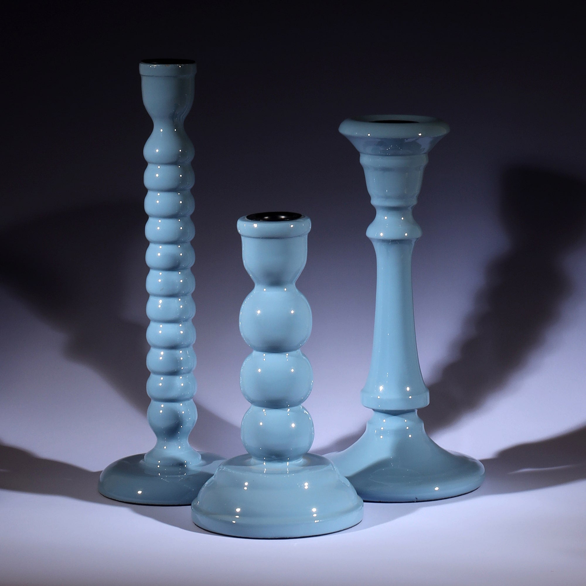 Powder Blue Candle holder collection in Breeze,Tidal and Drift.