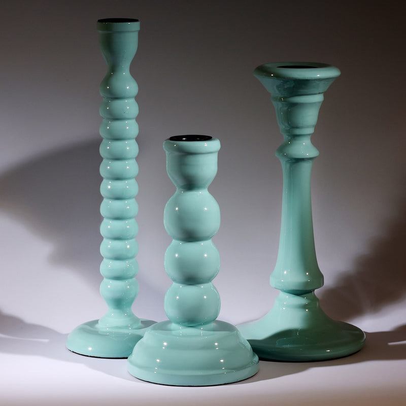 Seashell Blue Polished lacquer Candle holder collection in Breeze,Tidal and Drift.