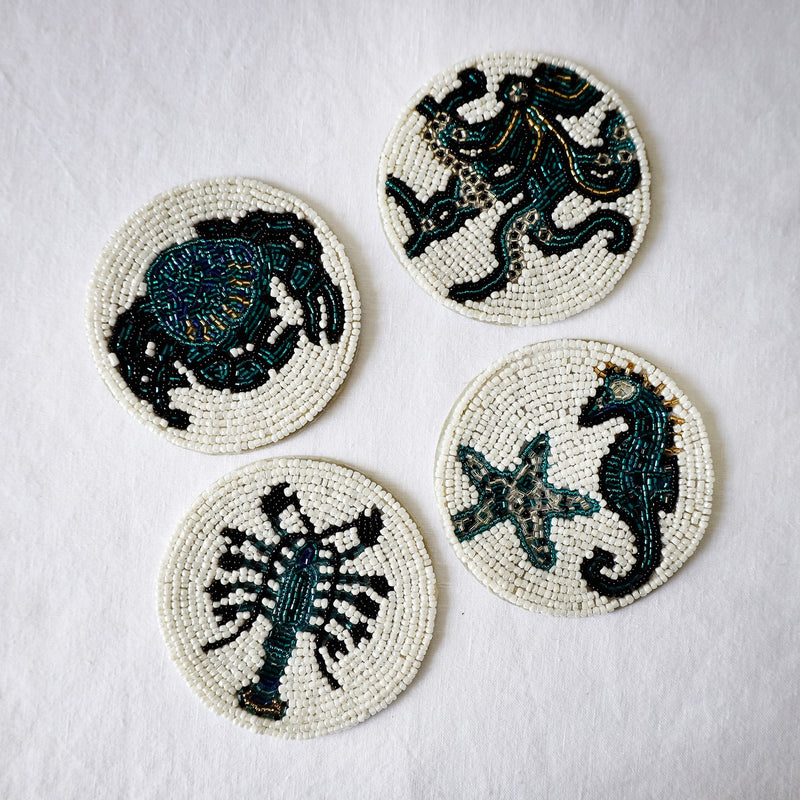Handmade glass beaded coasters in Starfish and Shell,Octopus,Crab and Lobster