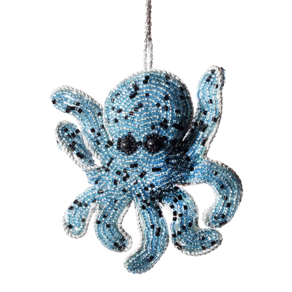 beaded blue and black dancing octopus hanging christmas decoration