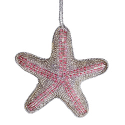 beaded silver and pink  decoration in the shape of a starfish