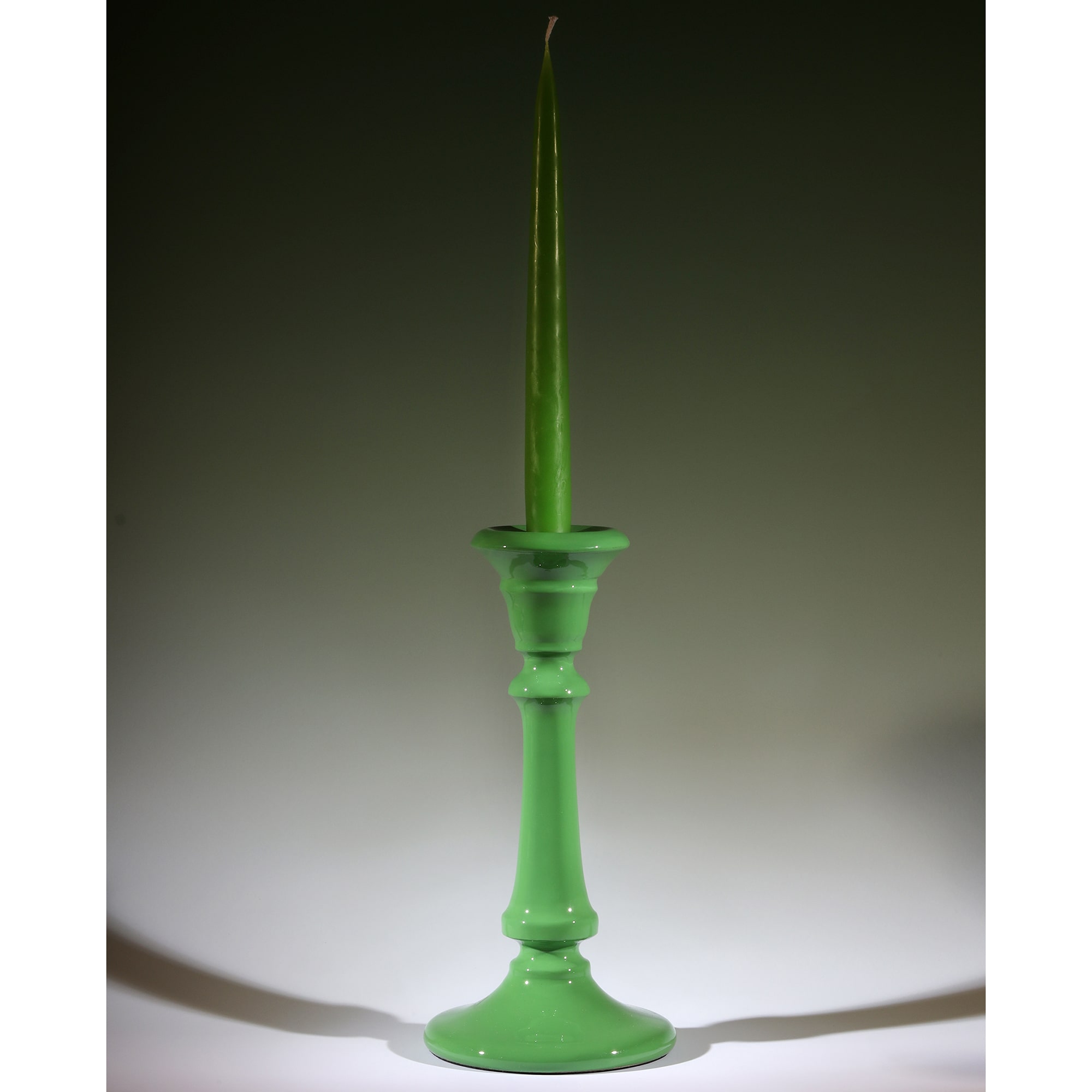 Bud Green Polished Lacquer Tidal Candle holder with a matching candle