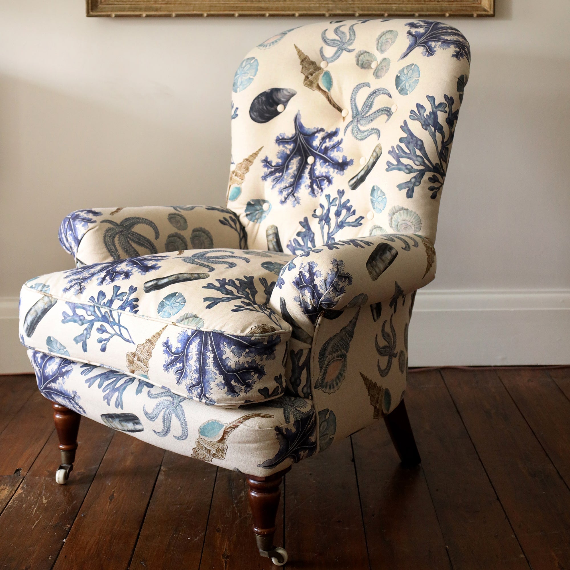 Natural Rockpool Buttoned Back Victorian Armchair