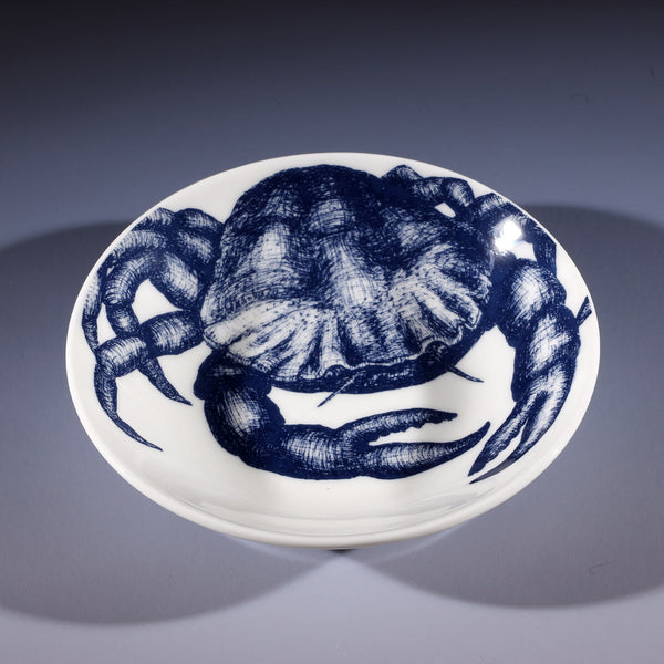 Nibbles bowl in Bone China in our Classic range in Navy and white in the Crab design 