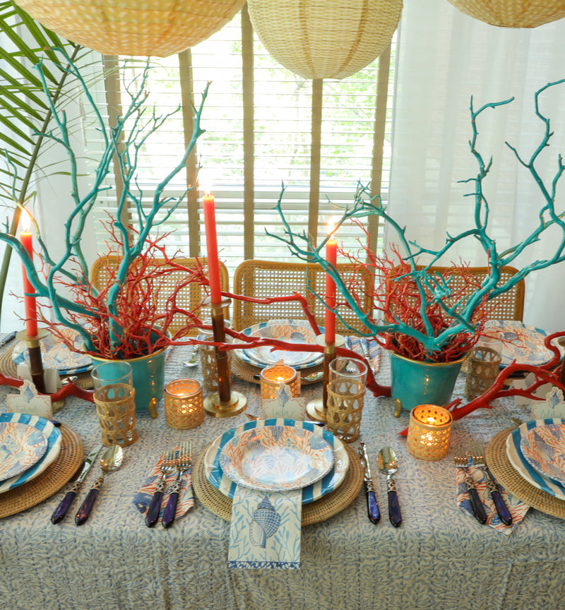 Shell Toile Paper Napkins - Coral & Blue