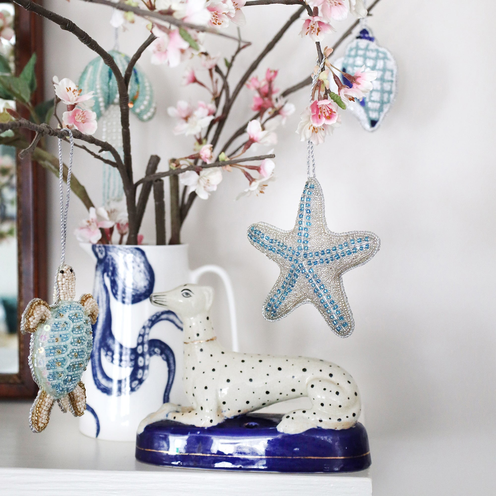 Beaded Blue Starfish Hanging Decoration