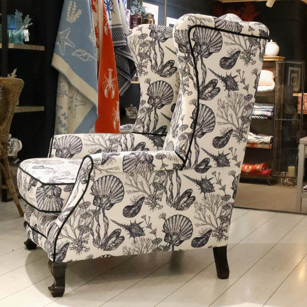 Victorian Wing Back Chair In Navy Helford Shell