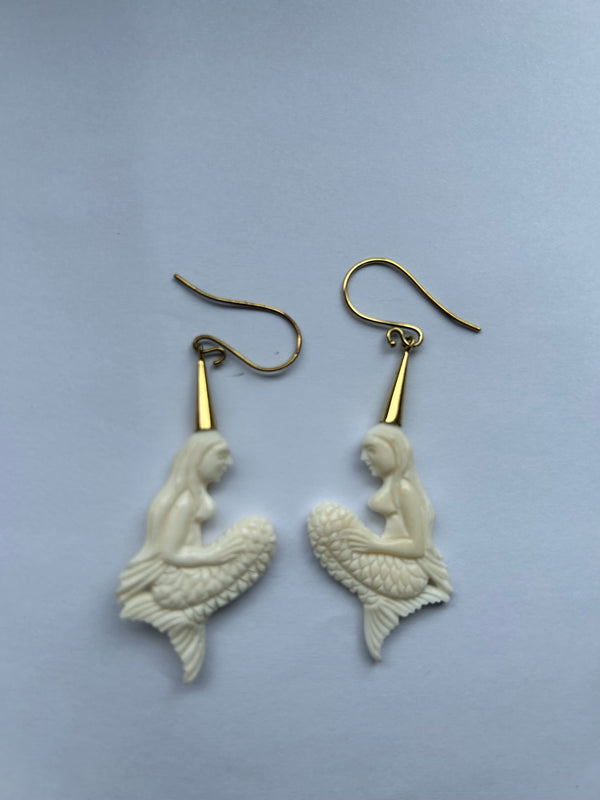 Hand Carved Mermaid Earrings