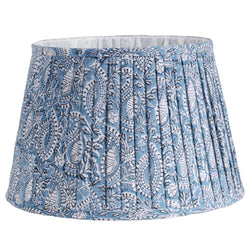 Large Azure paisley pleated lampshade with fabric finished edges,lined in white