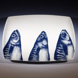 Platter in Bone China in our Classic range in Navy and white in the Mackerel design
