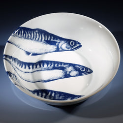 Serving bowl in Bone China in our Classic range in Navy and white in the Mackerel  design