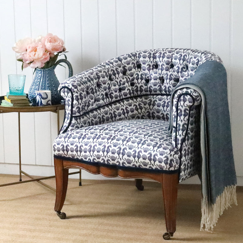 Victorian Armchair Navy Seahorse Design