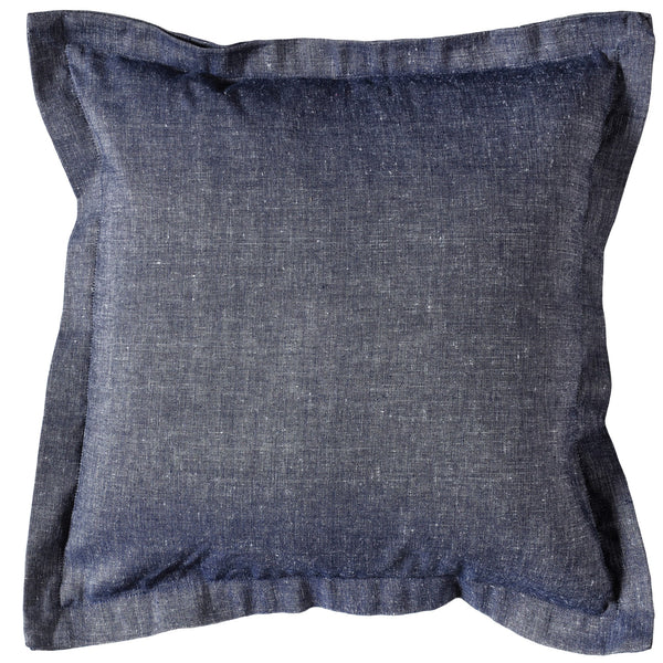 navy linen and cotton chambray cushion with double flange detail and zipped back