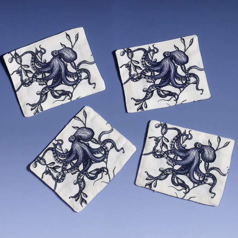 Fabric coasters in our Sea Creature design in a set of four,all identical placed at angles