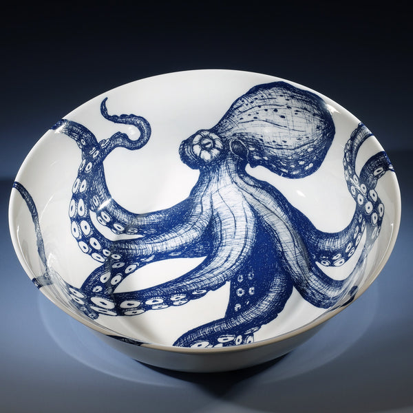 Serving bowl in Bone China in our Classic range in Navy and white in the Octopus  design