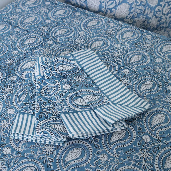 Azure Paisley Shell Tablecloth & Napkins Luxury Hamper