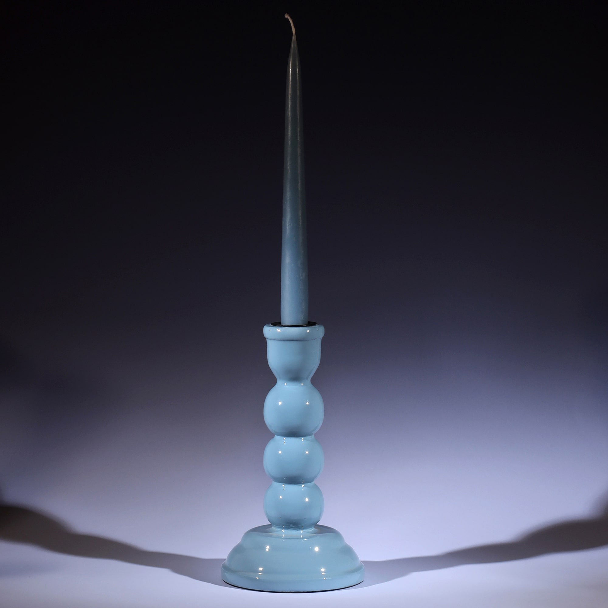 Powder Blue Polished Lacquer Candle holder with a matching candle