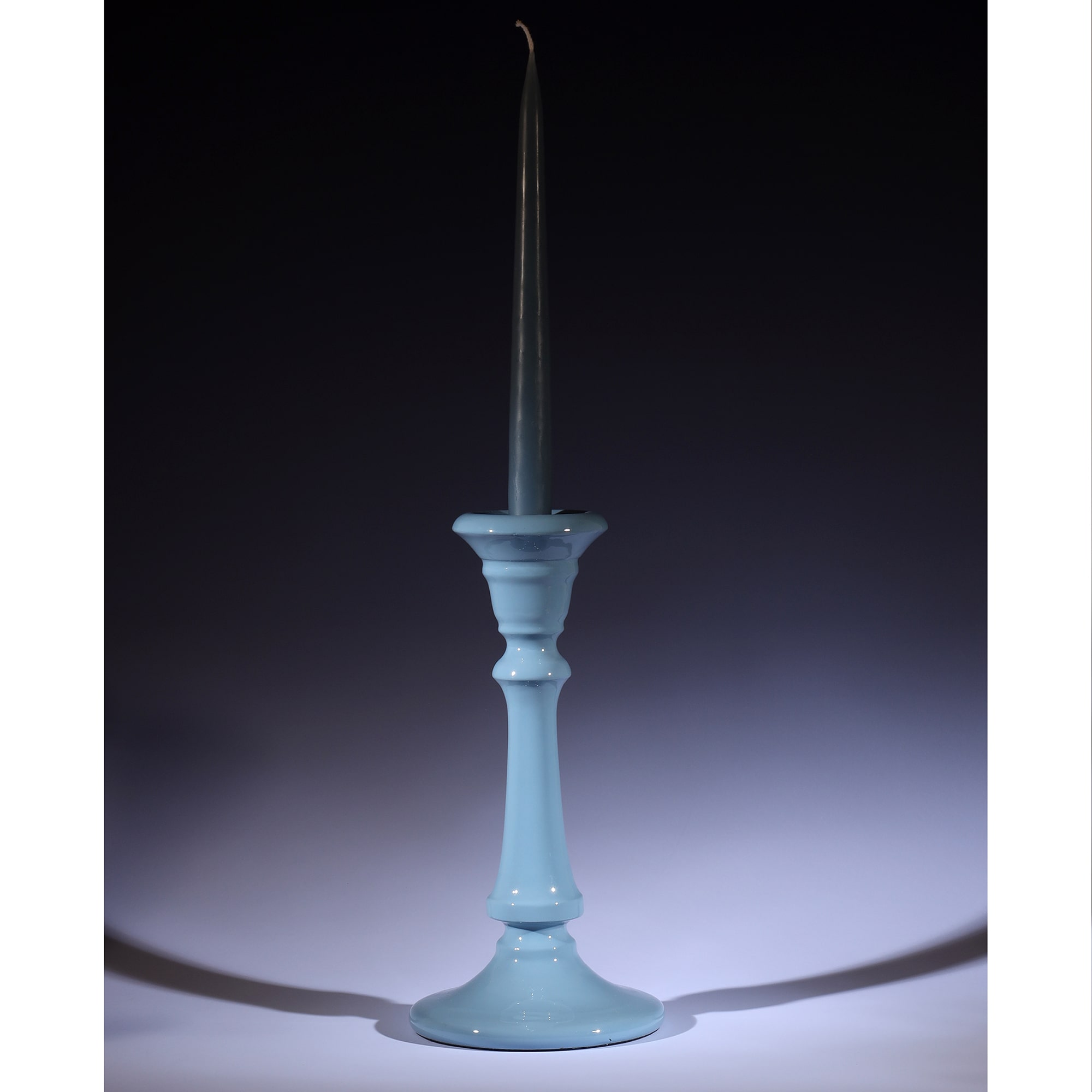 Powder Blue Polished Lacquer Tidal Candle holder with a matching candle