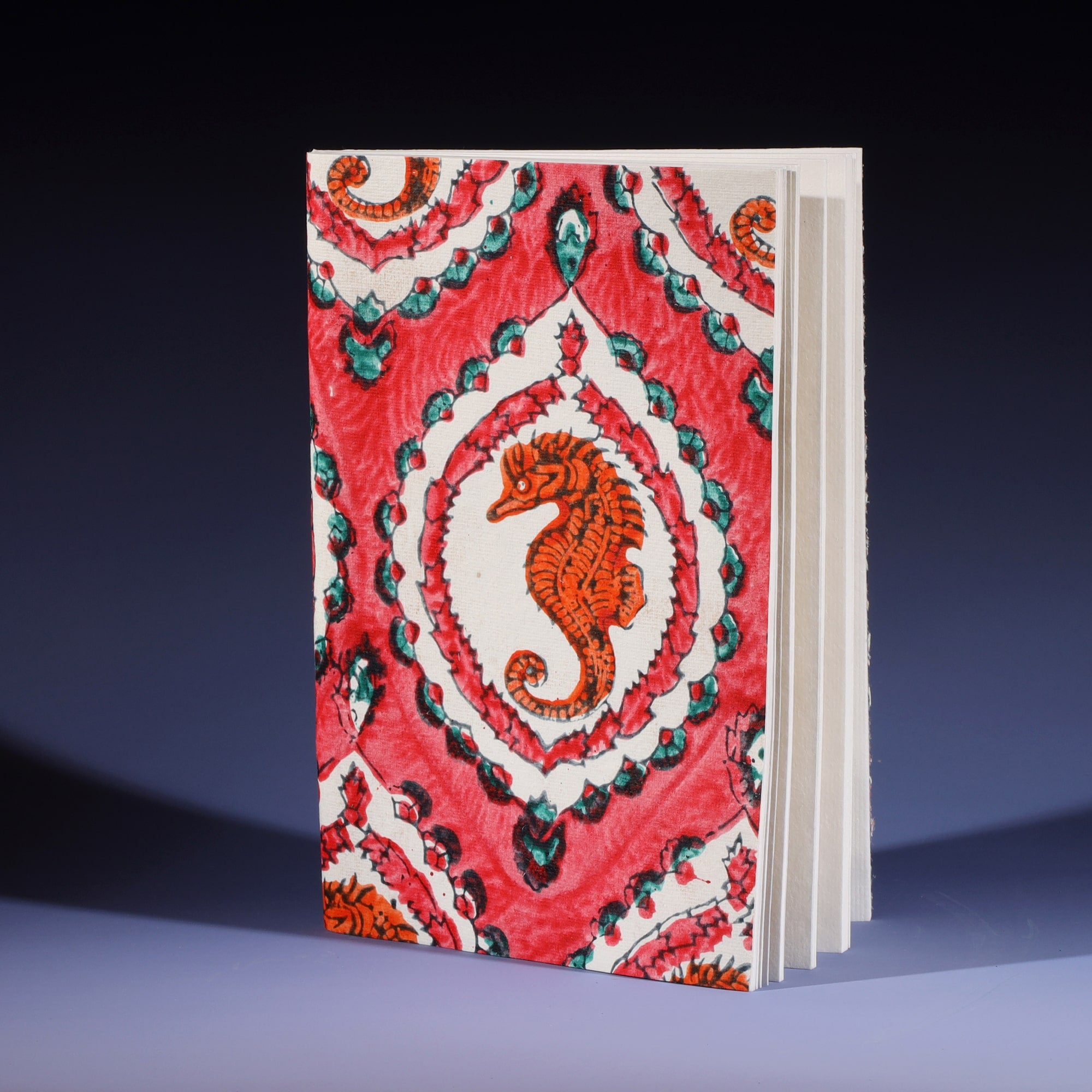 Hand Blocked Seahorse Cameo in Campion paper notebook
