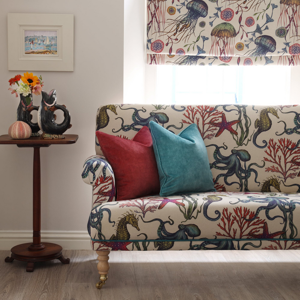 Reef upholstery fabric in coastal design on custom sofa-Cream Cornwall