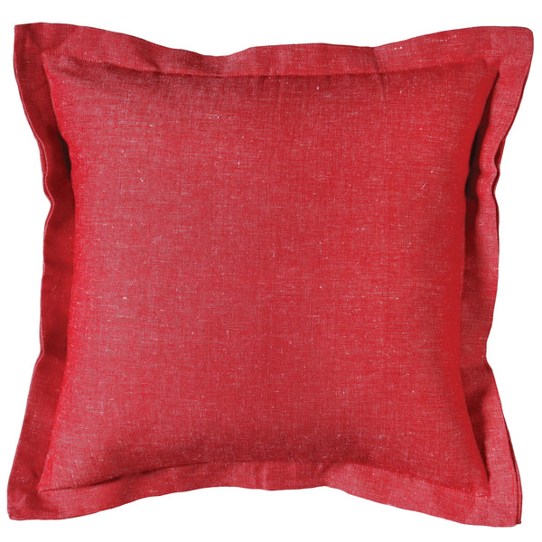 red linen and cotton chambray cushion with double flange detail and zipped back