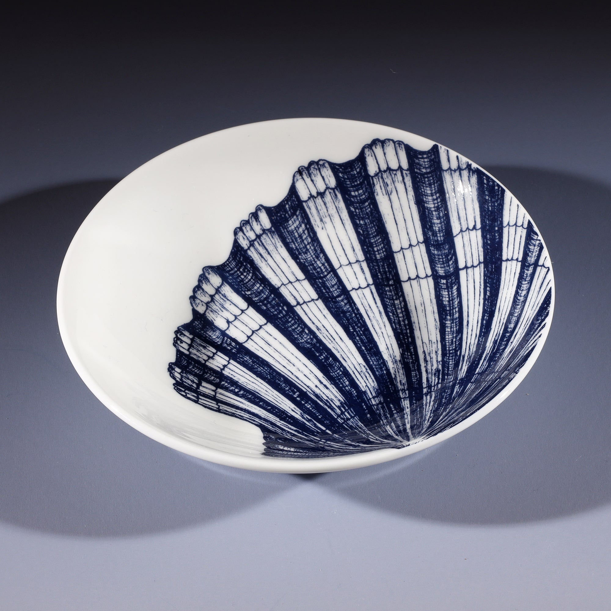 Blue And White Bone China Nibbles Dish With Scallop Shell Design