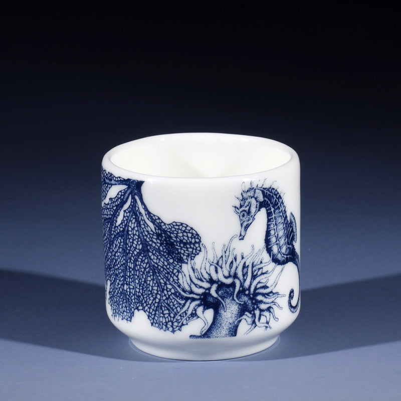 Bone china Egg cup in our classic Blue and White range with a seahorse design