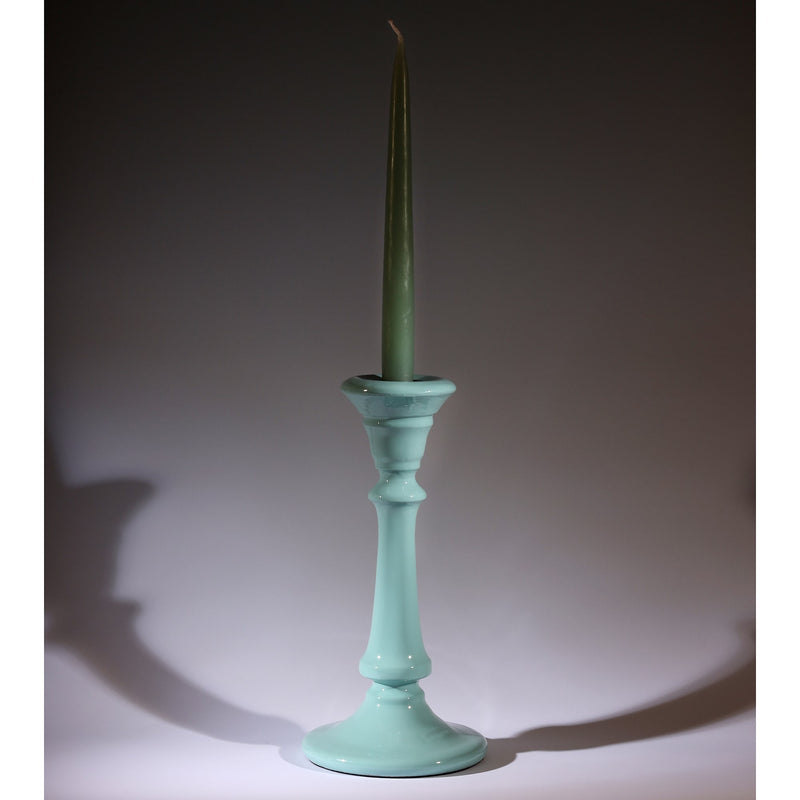 Seashell Blue Polished Lacquer Tidal Candle holder with a contrasting candle