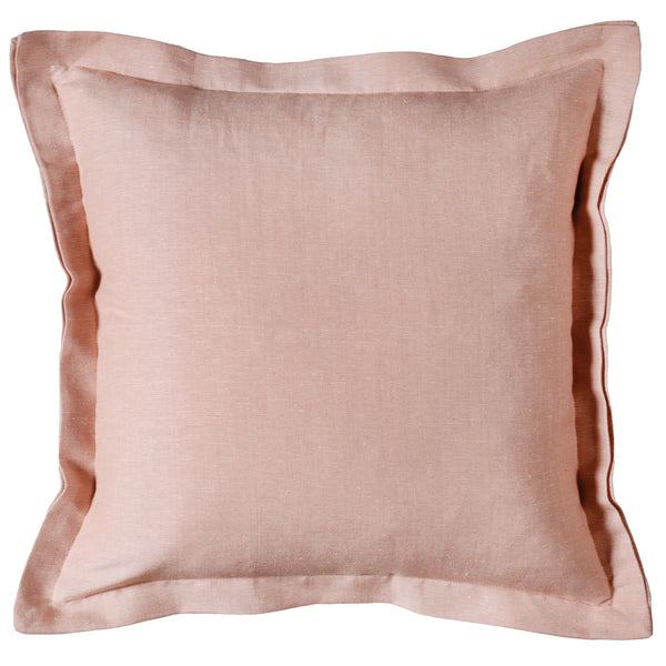 blush pink linen and cotton chambray cushion with double flange detail and zipped back