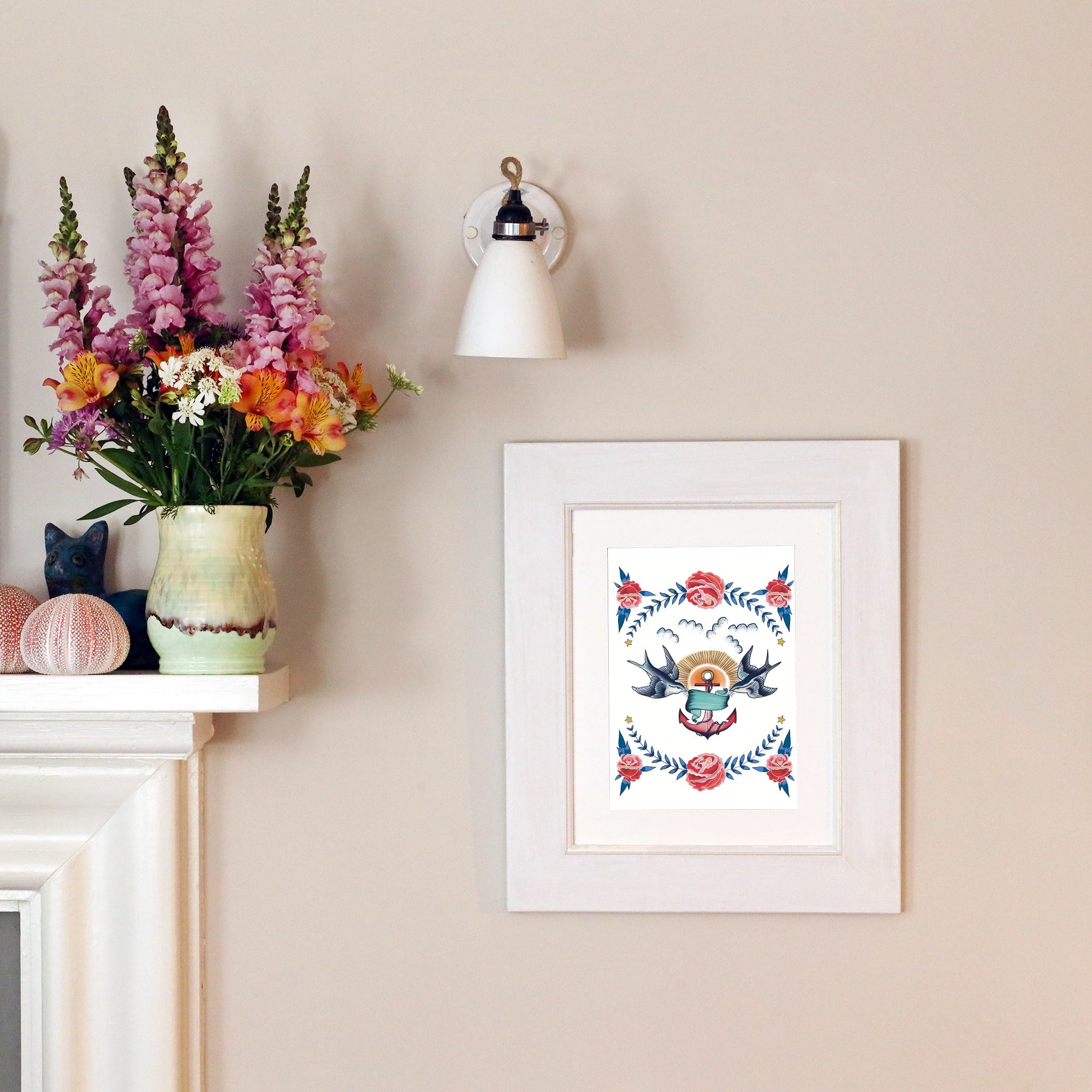 Swallows & Anchor Art Print In Three Sizes - A4, A3 And A2