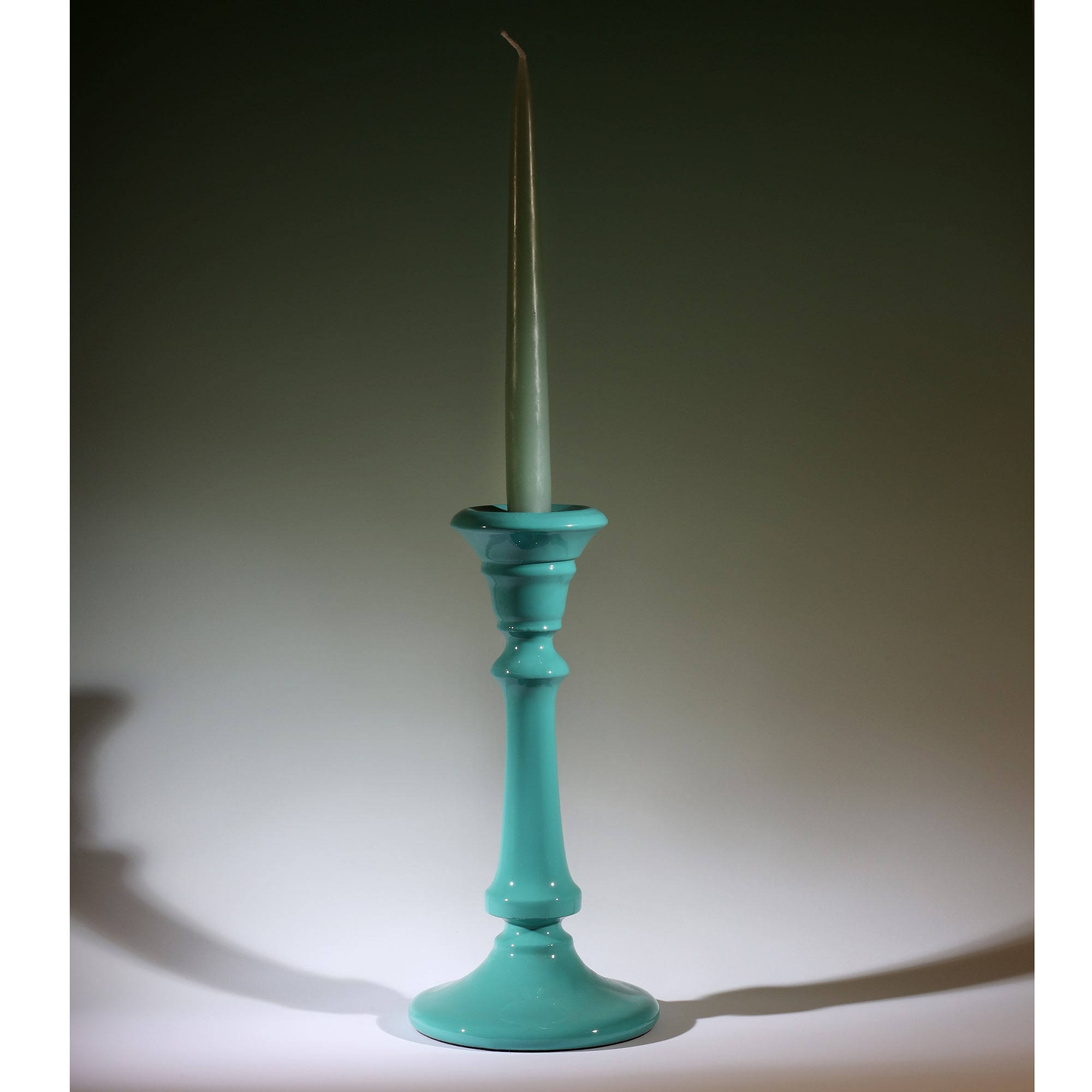 Turquoise Polished Lacquer Tidal Candle holder with a contrasting candle