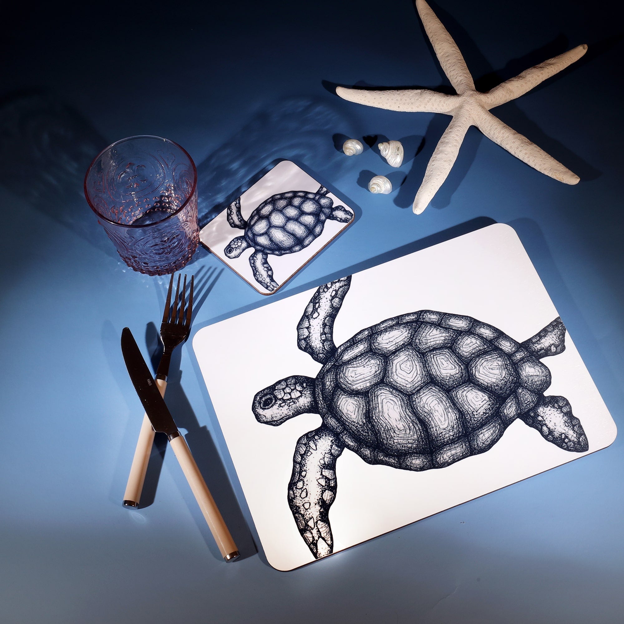 Blue and White Turtle Design Placemat