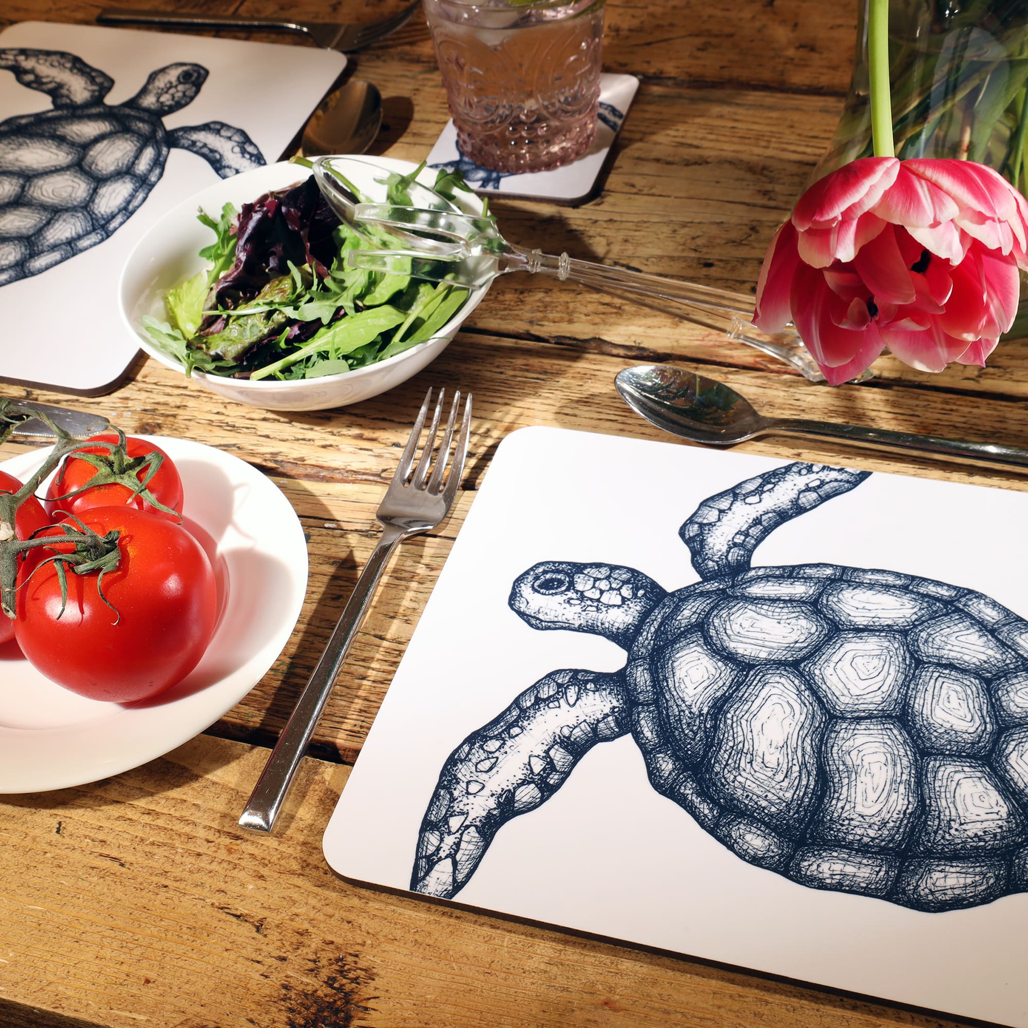 Blue and White Turtle Design Placemat