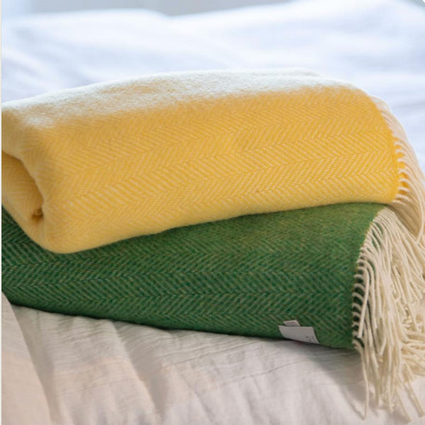 Cashmere Throw Yellow Herringbone