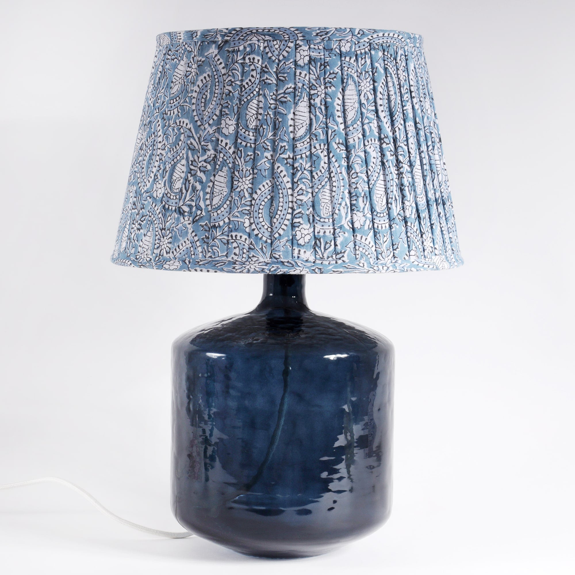 Zennor Glass lampbase with a pleated lampshade 
