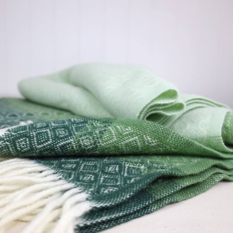 Graduated Greens Lambs Wool Throw -Homeware- Cream Cornwall