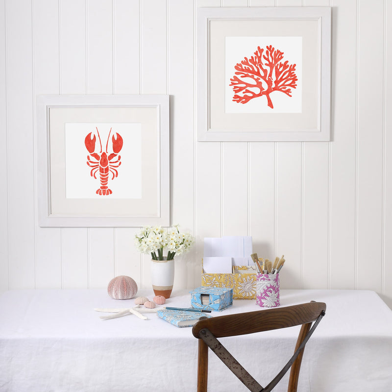 Fistral Orange Lobster Art Print - 20cm & 30cm Square