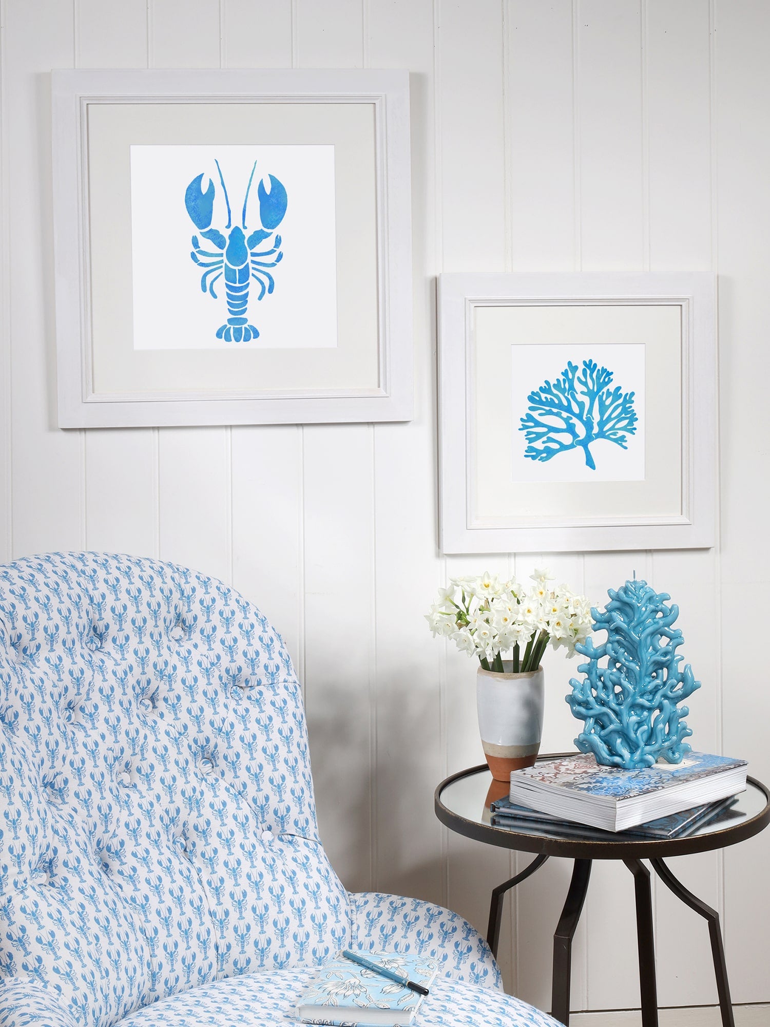 Fistral Blue Coral Art Print - 20cm & 30cm Square