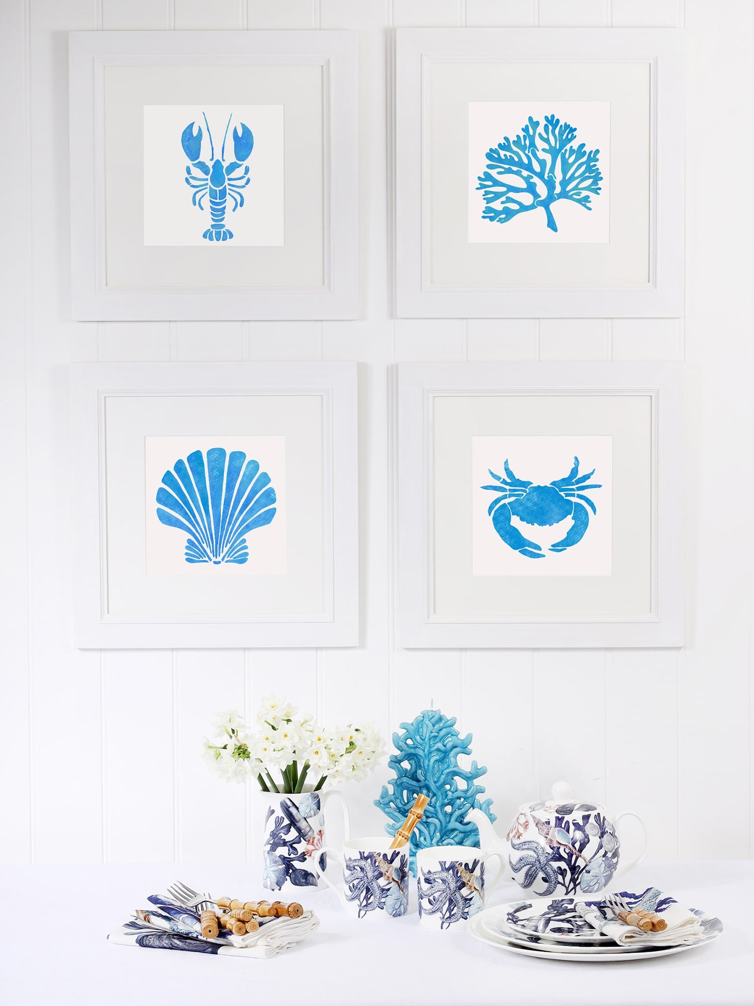 Fistral Blue Scallop Shell Art Print - 20cm & 30cm Square