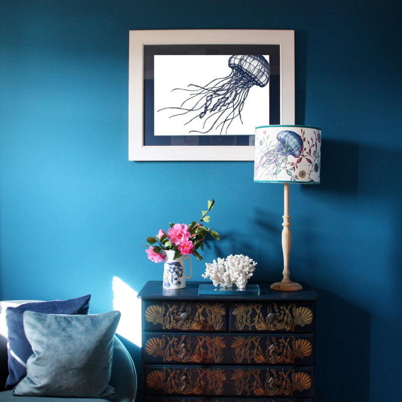 Jellyfish Art Print In Blue On White In Three Sizes - A2, A3 And A4 -Accessories- Cream Cornwall