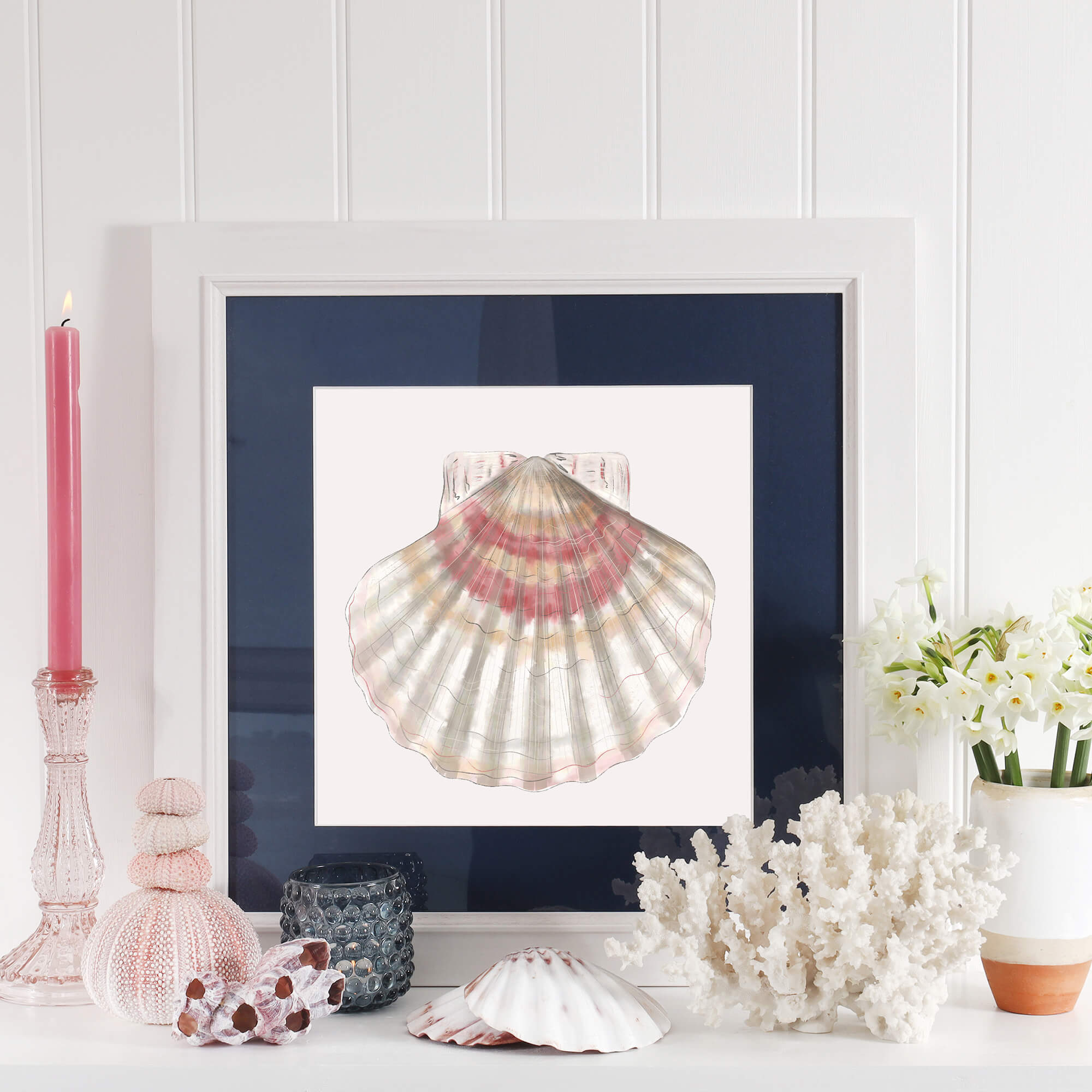 Scallop Shell Art Print  - 20cm & 30cm Square